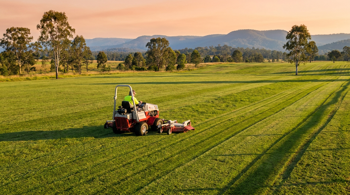 Commercial mowing across a large property in the Mackay region
