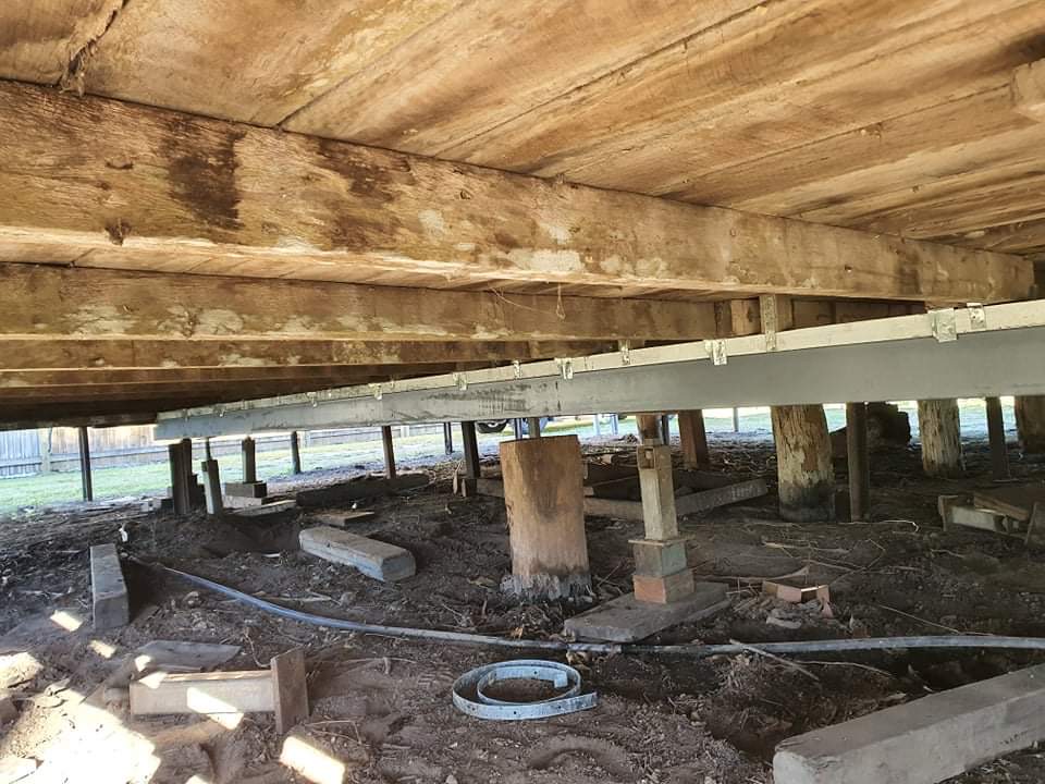 Restumping with steel beams under a house