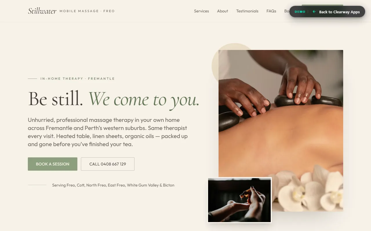 Stillwater Mobile Massage, a mobile massage therapist site we built