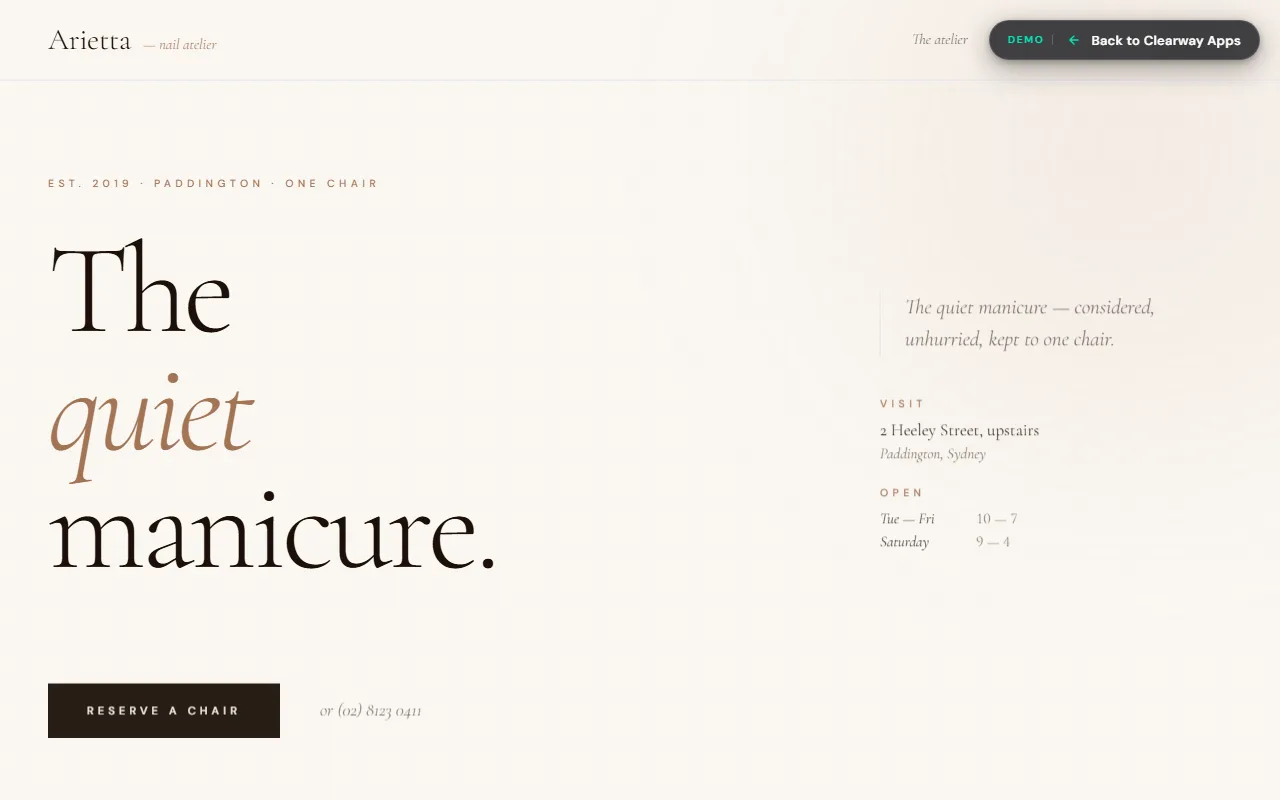 Arietta, a nail salon site we built