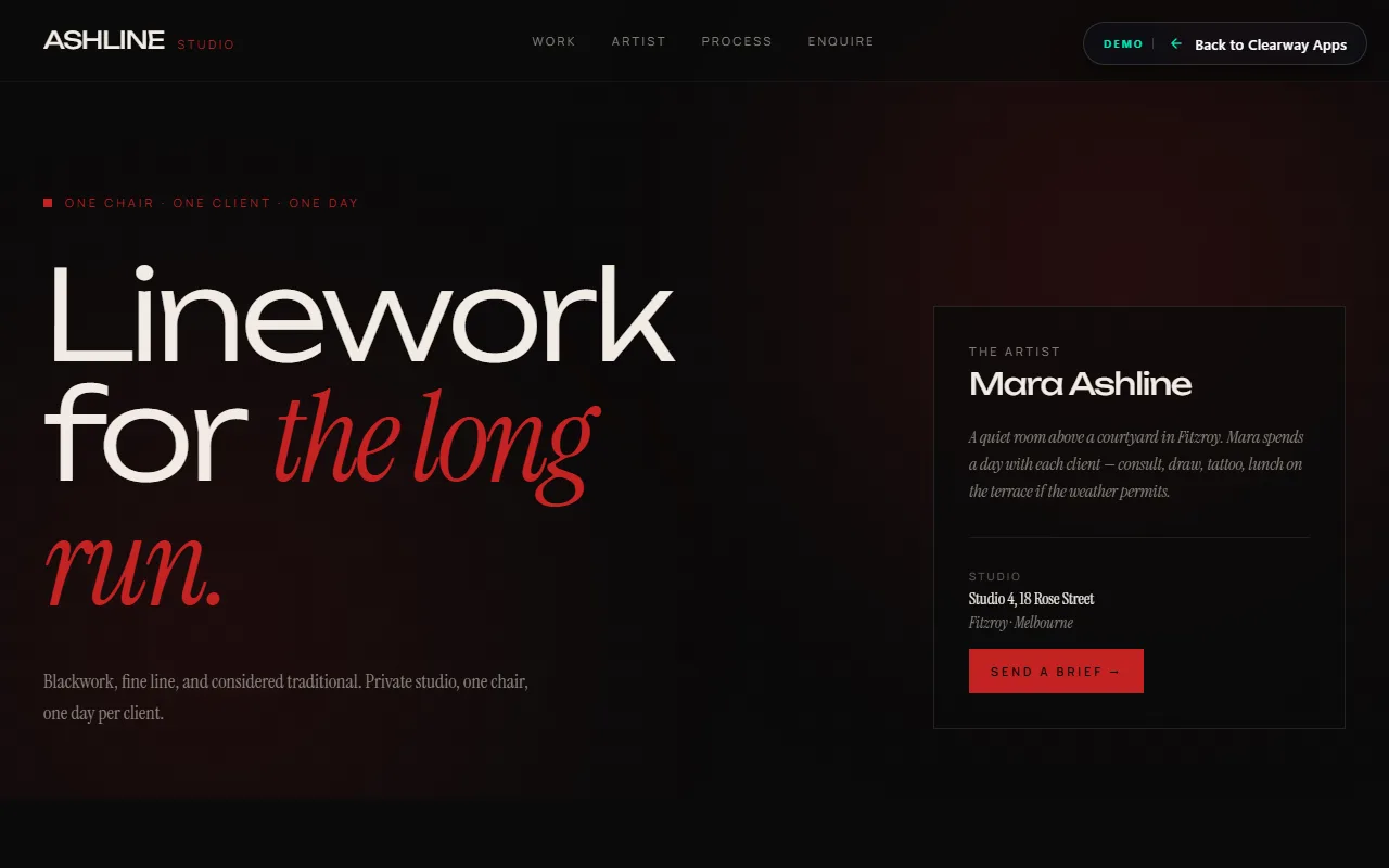 Ashline Studio, a tattoo artist site we built